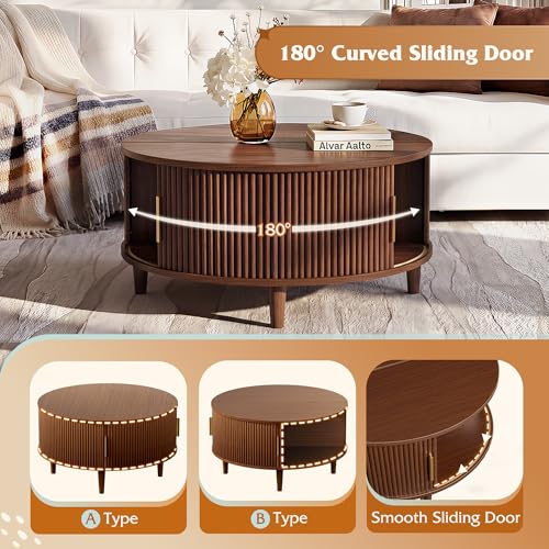 31.5" Round Coffee Table with Storage (Round_brown / 31.5" Round)