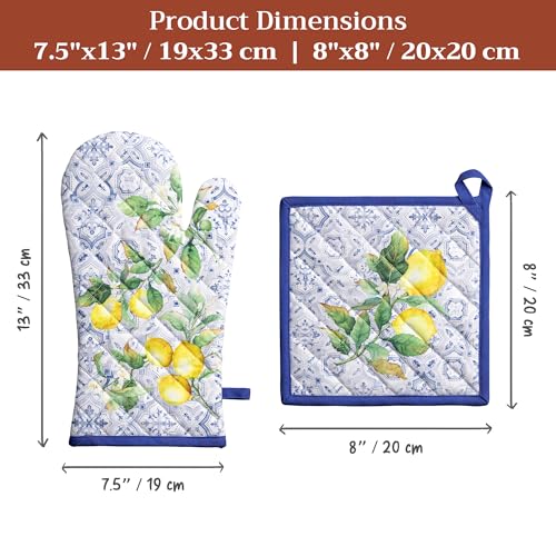 100% Cotton Oven Mitt & Pot Holder Set (030 - Citrus / 7.5" x 13" & 8" x 8" (Oven Mitt & Pot Holder))