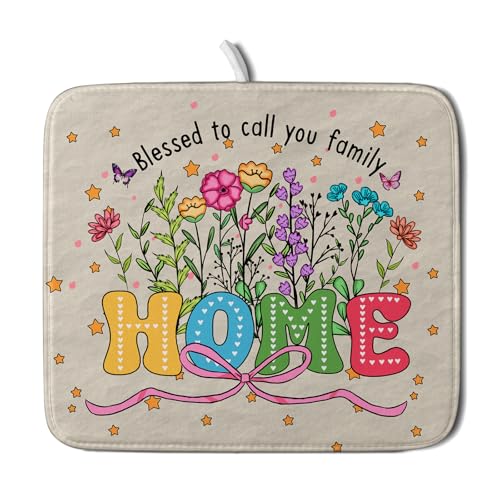 Lovely Home Dish Drying Mat for Kitchen Counter Sweet Family Decoration Absorbent Microfiber Coffee Mat 16 x 18 In (Cute Home 18 / 18" x 16")