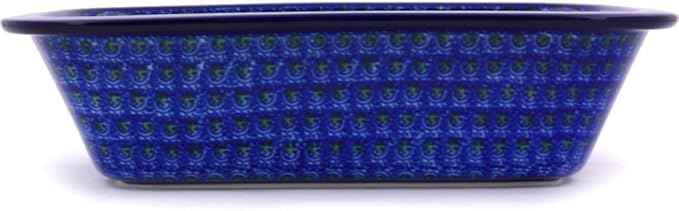 Polmedia Polish Pottery Rectangular Baker - Blue Poppies Pattern Handmade in Boleslawiec Poland by Ceramika Artystyczna + Certificate of Authenticity