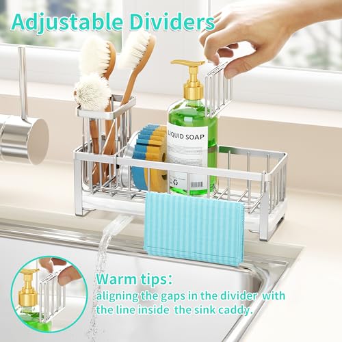 Sponge Holder for Kitchen Sink (Silver / with Dishcloth Holder)