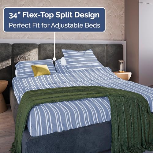 Flex Top Split Head King 4 Piece Sheet Set (42 - Blue Stripes 3 / Split Head/Flex Top)