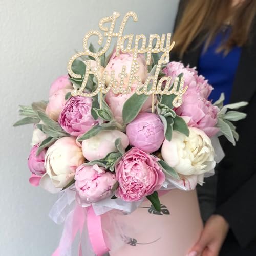 Gold Happy Birthday Cake Topper Rhinestones Cake Decorations for Birthday Party (Happy Birthday- Gold)