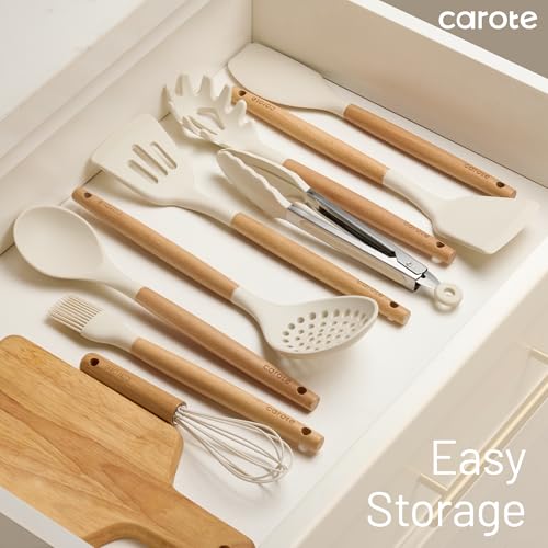 22 Piece Cooking Utensils Set with Wood Cool (22 PCS / Cream White)