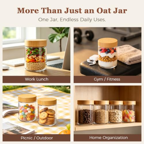 Overnight Oats Containers with Lids 16 oz (0.5 Qt x 4)
