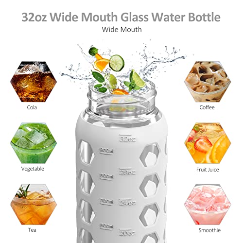 Glass Water Bottle (White / 32 Ounces)
