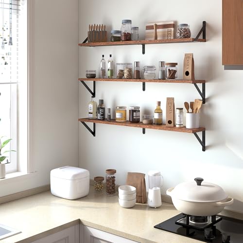 Floating Shelves for Wall (Rustic Brown / 35.43"W x 5.9"D x 5.4"H,Set of 3)