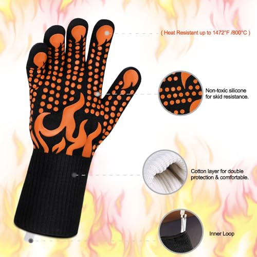 BBQ Gloves 1472°F Heat Resistant Grilling Gloves Silicone Non (short / Orange)