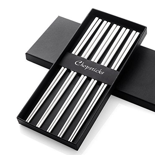 5 Pair Silver Stainless Steel Chopsticks (Silver)