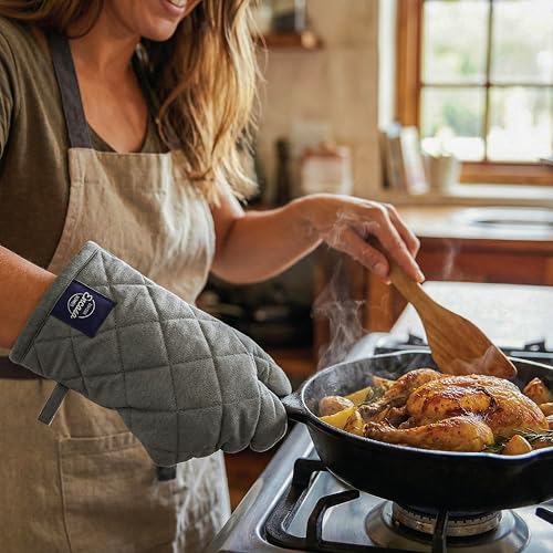 Oven Mitts and Pot Holders Set (Oven Glove + Pot Holder / Grey.)