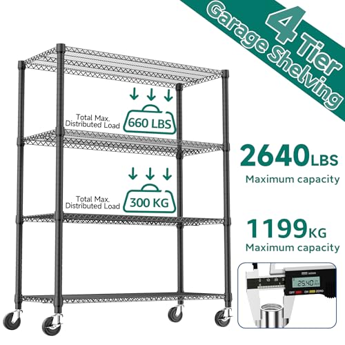 2640LBS 53.1" W 4 Tiers Shelf Steel Storage Shelves Shelving Unit Steel Organizer Wire Rack for Home (4 tier, 23.6" D x 53.1" W x 73.6" H / Black)