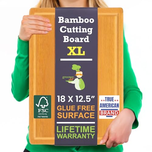 Extra Large Bamboo Cutting Board Featuring 18 Inch Wood Cutting Boards for Kitchen with Glue (Glue-Free Surface - Rectangular)