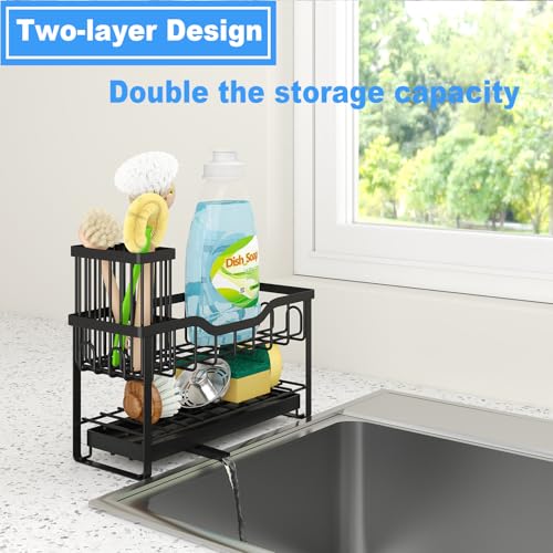 2 Tier Sponge Holder for Kitchen Sink (Black)