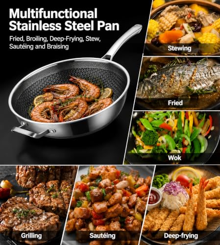 Wok Pan Hybrid Nonstick 14 Inch Wok with Lid (Stainless Steel / 14Inch with Lid)