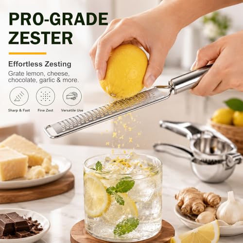 Lemon Squeezer & Zester Set Stainless Steel Citrus Juicer (Large)