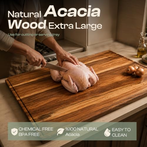 Extra Large Acacia Wood Cutting Board for Kitchen (36.6"L x 24.5"W)