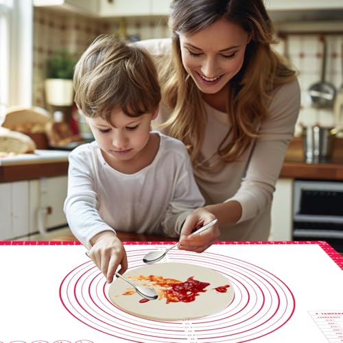 Dough Mat Silicone Baking Mats for Rolling Pastry Kneading Sheet Sourdough Bread Baking Supplies Red 28x20" 0.45mmT (Red / 28"L x 20"W)