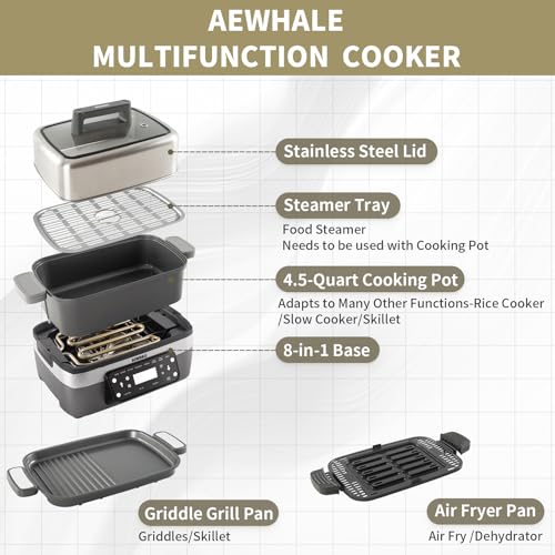 8-in-1 Digital Multifunctional Electric Skillet with Lid