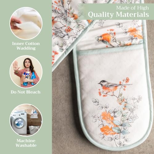 Double Oven Mitts 100% Cotton Double Oven Glove (063 - Whitish Shabby Chique / 7" x 35" (Double Oven Mitt))