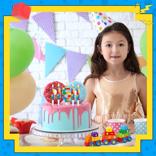 7 Pcs Building Block Themed Birthday Candles Set Building Blocks Number 5 Candle Cake Topper for Building Block Party Decoration Supplies (7 Count)