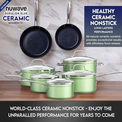 Healthy Duralon Blue Ceramic Nonstick Cookware Set (Metallic Pistachio Green / 12pc Cookware Set / Cookware Set)
