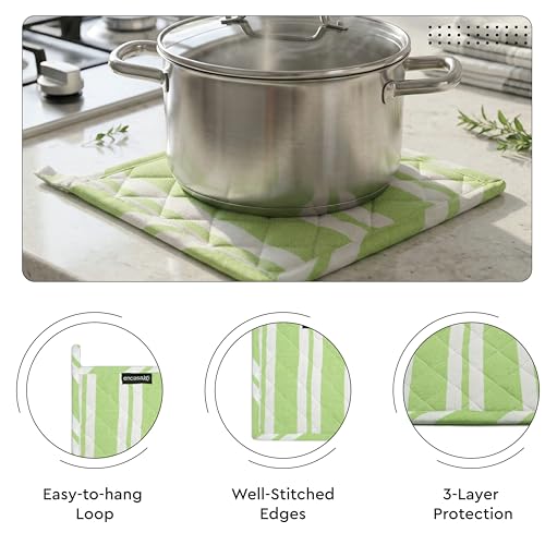 Oven Mitts and Pot Holders Set (Oven Glove + Pot Holder / Franca Lime Stripes)