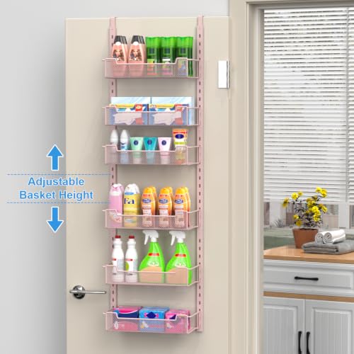 12.3" W Narrow Over the Door Pantry Organizer (Pink / 12.3"W 6-Tier)