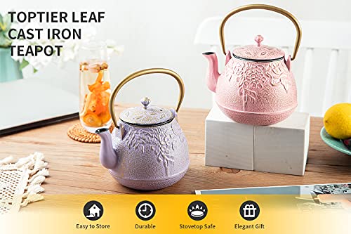 Tea Kettle TOPTIER Japanese Cast Iron Teapot with Stainless Steel Infuser (1.3 Quarts / Lilac Purple)