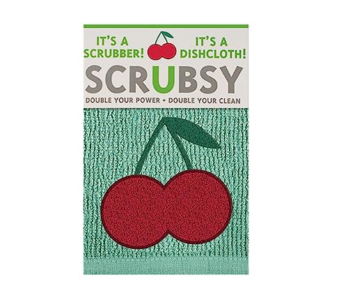MÜkitchen SCRUBSY 100% Cotton Kitchen Dish Cloth with Built in Scrubber (Cherries / 12X12)