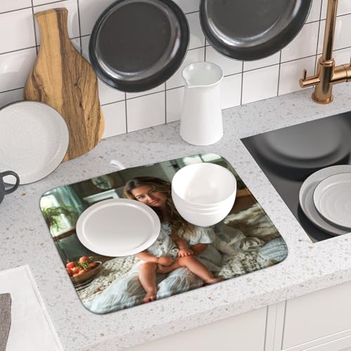 Custom Dish Drying Mat Customized Drainer Pad with Image Logo Text 16x18 Inch Personalized Absorbent Dish Dry Pad for Kitchen Counter Sink (Custom / 16x18 inch)