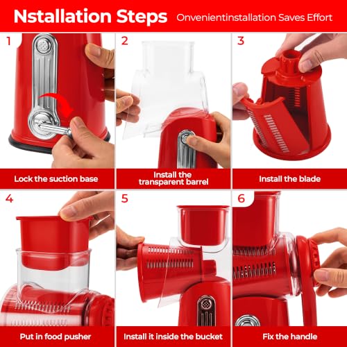 Rotary Cheese Grater 5 Blades (Red)
