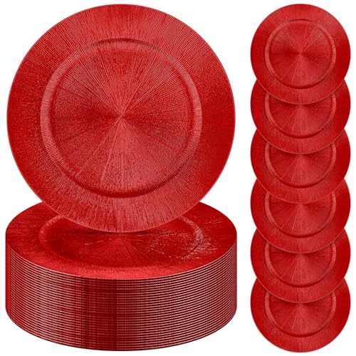 50 Pcs Red Charger Plates 13" Plastic Round Charger Dinner Plates (Modern Style / Red)