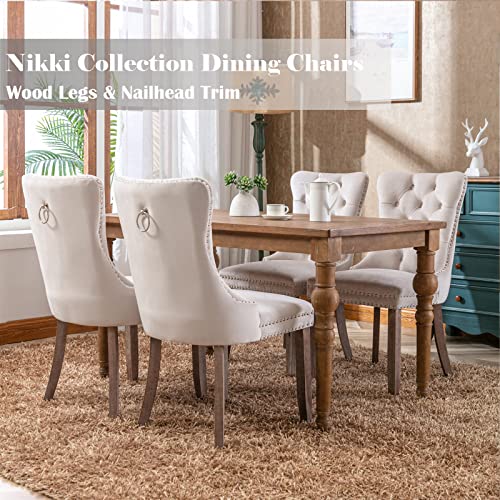 Beige Velvet Dining Chairs Set of 4 (Beige)