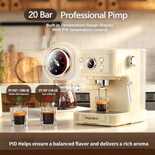 04E 20 Bar Espresso Machine with Milk Frother Steam 1100W White (Minimalist)