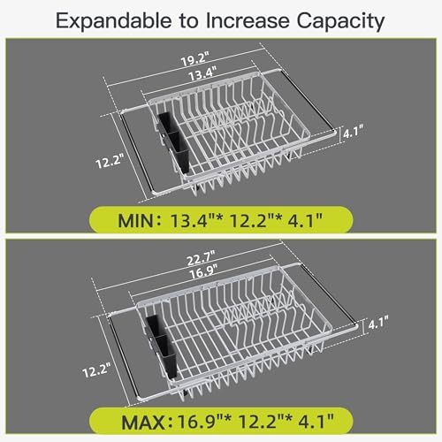 Expandable Dish Drying Rack Over the Sink with Utensil Holder (Silver / For 12.5"-30"w Sink, Expandable)