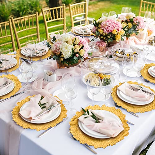 100 Pcs Gold Charger Plates 13 Inch Reef Texture for Wedding (Classic Style / Gold)