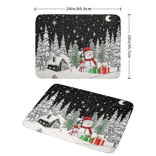 Winter Snowman Dish Drying Mat 24 X 18 in Black Microfiber Dish Pad Absorbent Holiday Kitchen Accessories (Winter Snowman Black / 24" x 18")