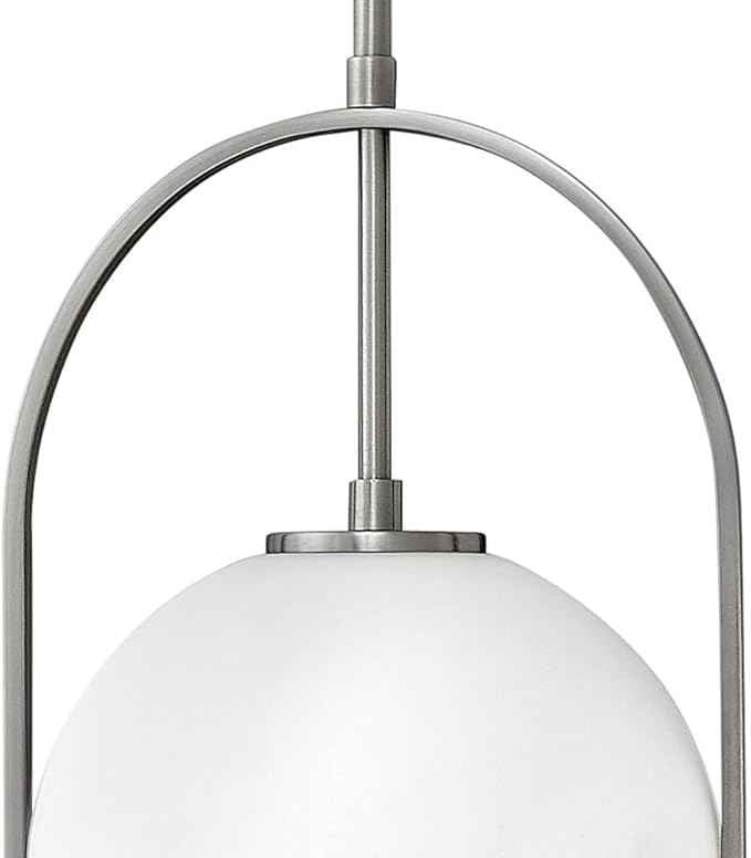 Hinkley Somerset Small Pendant Light, Adjustable Height, for Even or Sloped Ceilings, Etched Opal Globe, Vintage Chic, Brushed Nickel