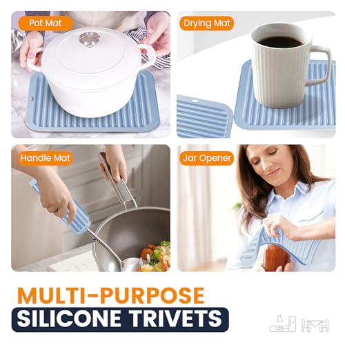 Silicone Trivet Mats 2 Heat Resistant Pot Holders Multipurpose Non (Sky Blue)