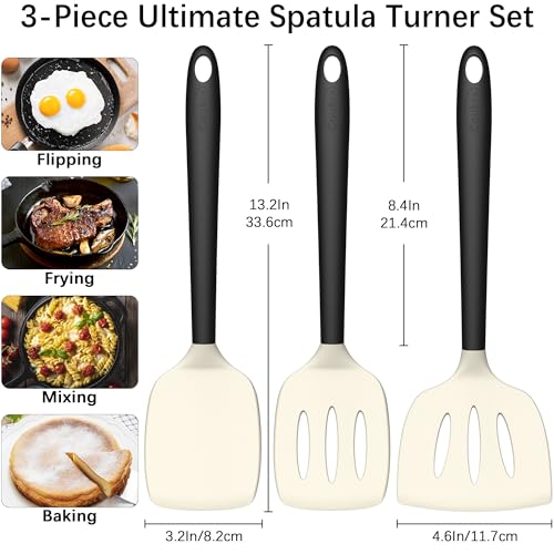 3 Pack Silicone Spatula Set (BeigeBlack)