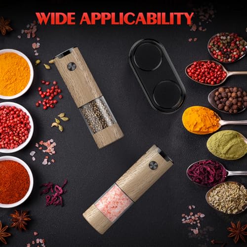 Electric Salt and Pepper Grinder Set Automatic Battery Pepper Mill Shakers Adjustable Coarseness Upgraded Larger Capacity with Led Home and Kitchen Appliances Birthday Gifts for Women Mom (Wood Grain)