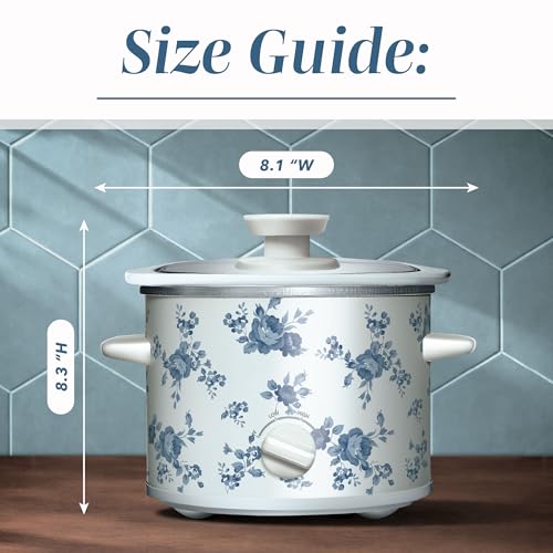 2QT Mini Electric Round Slow Cooker (Floral Blue / 2 Quarts)