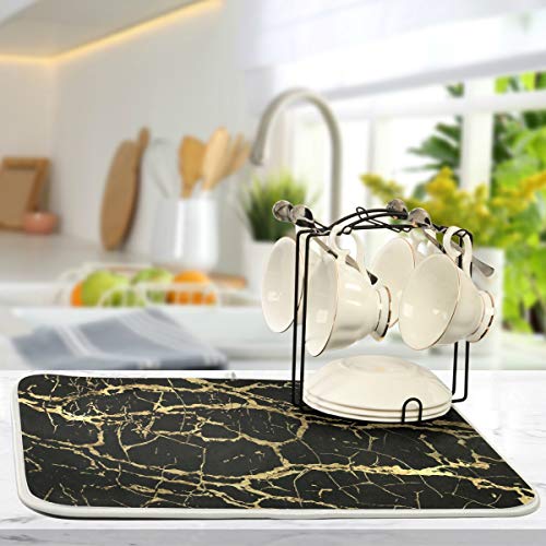 Super Absorbent Dish Drying Mat (Black Gold Marble / 18" x 24")