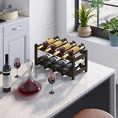 Wine Rack Freestanding 2 Tier 8 Bottle Bamboo Wine Racks Countertop Cabinet Wine Holder Wine Storage Shelf for (2-tier-Mocha)