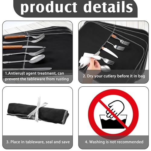 6 Pcs Anti Tarnish Silverware Storage Bags Felt (6 Slots / Black)