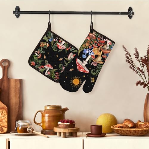 Mushroom Oven Mitts and Pot Holders Set (Mushroom / Oven Mitt x1 & Pot Holder x1)