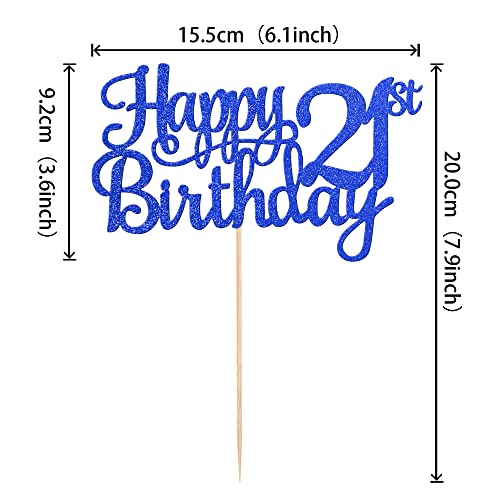 1 PCS Happy 21st Birthday Cake Topper Glitter Cheers to 21 Years Cake Pick 21 Fabulous Cake Decoration for 21st Birthday Theme Party Decorations Supplies Blue (Blue / 21st)