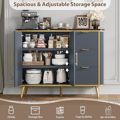 47.3" Modern Buffet Cabinet with Storage (Navy Blue-3draws)