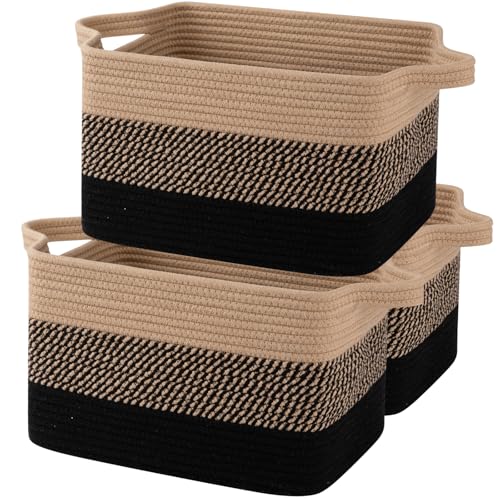 Cotton Rope Storage Baskets for Organizing Black & Brown 3 (Black & Brown / 3 pcs-13”x9.9”x8.7”)