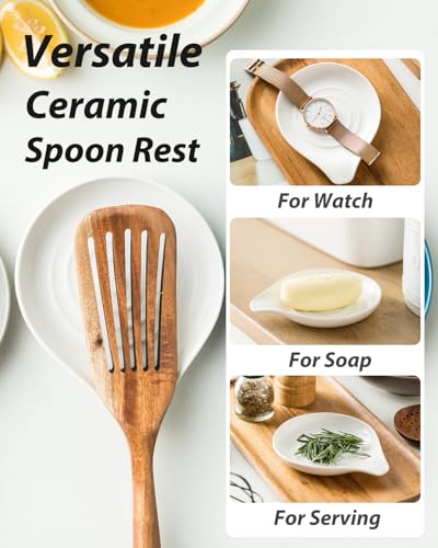 Spoon Rest Kitchen Spoon Holder for Stove Top Ceramic Spoon Rest (White)